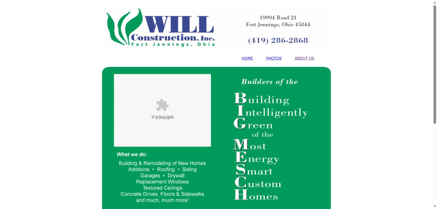 Old Will Construction website screenshot